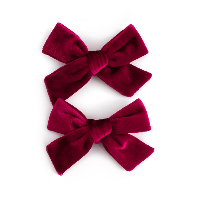 Pigtail Bows - Cranberry Velvet