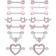 1 Pair Nipple Rings & Studs Hip-Hop Shiny Heart Shape Flower Butterfly 316L Stainless Steel  Copper Inlay Zircon Nipple Rings & Studs