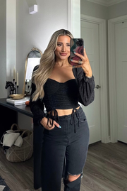 Genevieve Sparkly Bustier Crop Top: Black