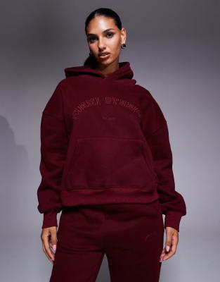 Simmi London Maeve varsity slogan hoodie in cranberry