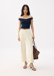 Cotton High Waist Straight Leg Pants