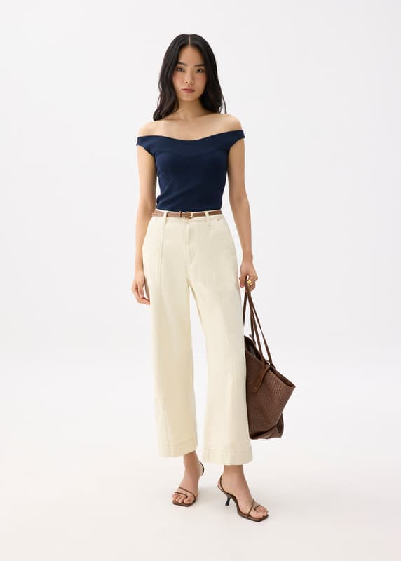 Cotton High Waist Straight Leg Pants