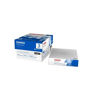 Staples Multiuse 8.5" x 11" Copy Paper, 20 lbs., 94 Brightness, 500/Ream, 3 Reams/Carton (51929)
