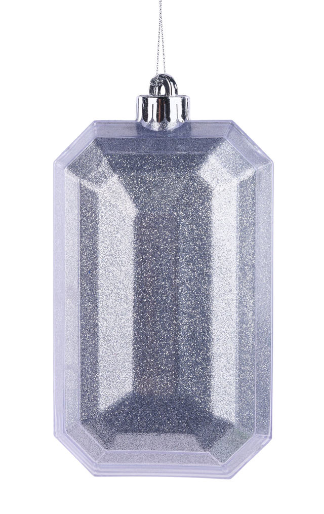 7 Inch L x 4 Inch W Glitter Rectangle Gem Ornament - Silver