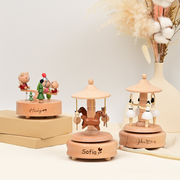 Musical Wooden Ballerina Carousel Keepsake, Engraved Name Music Box, Baby Shower Gift, Wooden Music Box, Custom Christmas Gift MC01