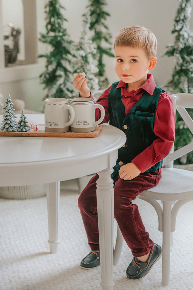 Very Merry Evergreen Velvet Boys Vest