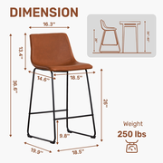 "26in Faux Leather Barstools Set of 2 Vintage Brown Counter Height Stools"