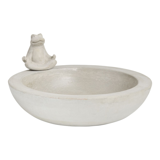 Gray Cement Frog Birdbath