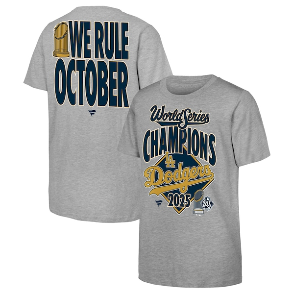Youth Los Angeles Dodgers Fanatics Heather Gray 2025 World Series Champions Locker Room Authentic T-Shirt