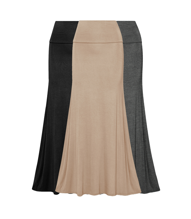 Foldover Waist Basic Maxi Skirts (3 Pack: Black, Charcoal, Mocha)