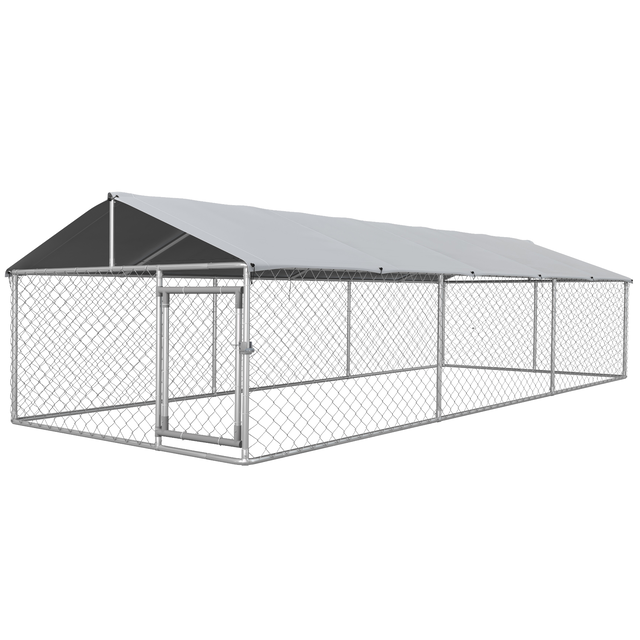 PawHut 19.7' x 7.5' x 4.9' Outdoor Dog Kennel for Large-Sized Dogs with Waterproof UV Resistant Roof, Silver