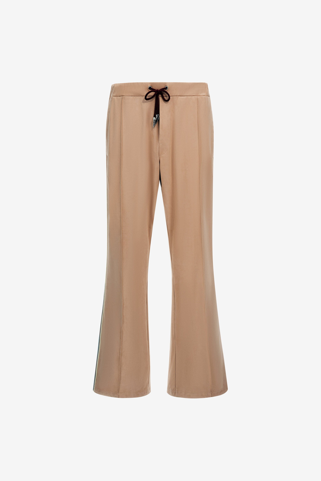 Beige Flared Trousers With Side Bands