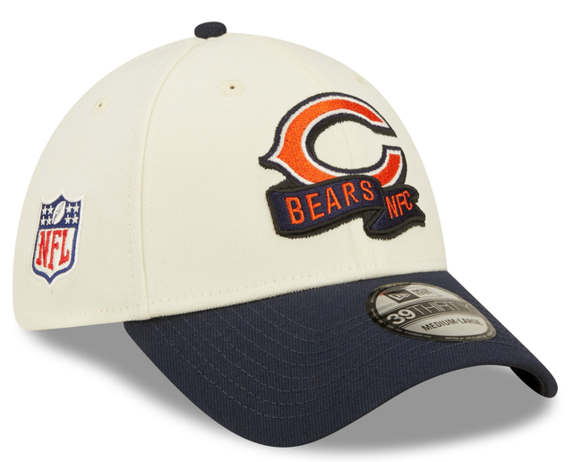 Men's Chicago Bears Primary Logo New Era Cream/Navy 2022 Sideline 39THIRTY Flex Hat