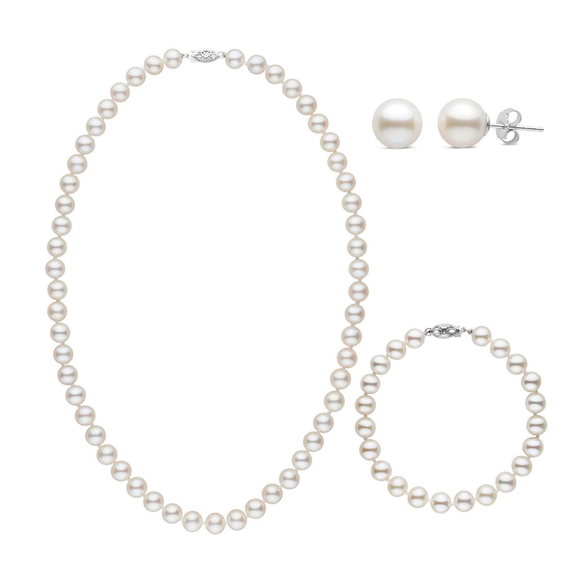 3-Piece Set of 7.5-8.0 mm AAA White Freshwater Pearls