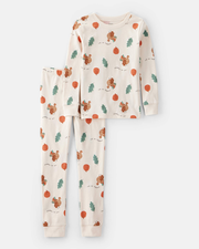 Kid Thanksgiving Print 100% Cotton Long-Sleeve 2-Piece Pajamas - Cream