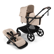 Bugaboo Kangaroo bassinet and seat pram black base, desert taupe fabrics, desert taupe sun canopy