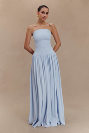 Maureen Cotton Shirring Maxi Dress - Powder Blue