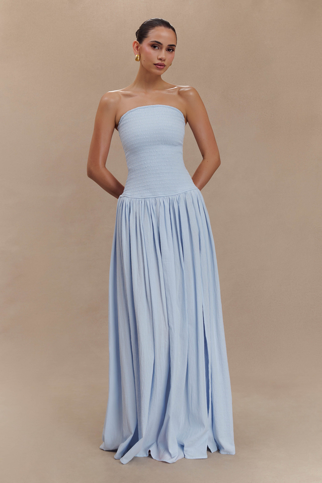 Maureen Cotton Shirring Maxi Dress - Powder Blue