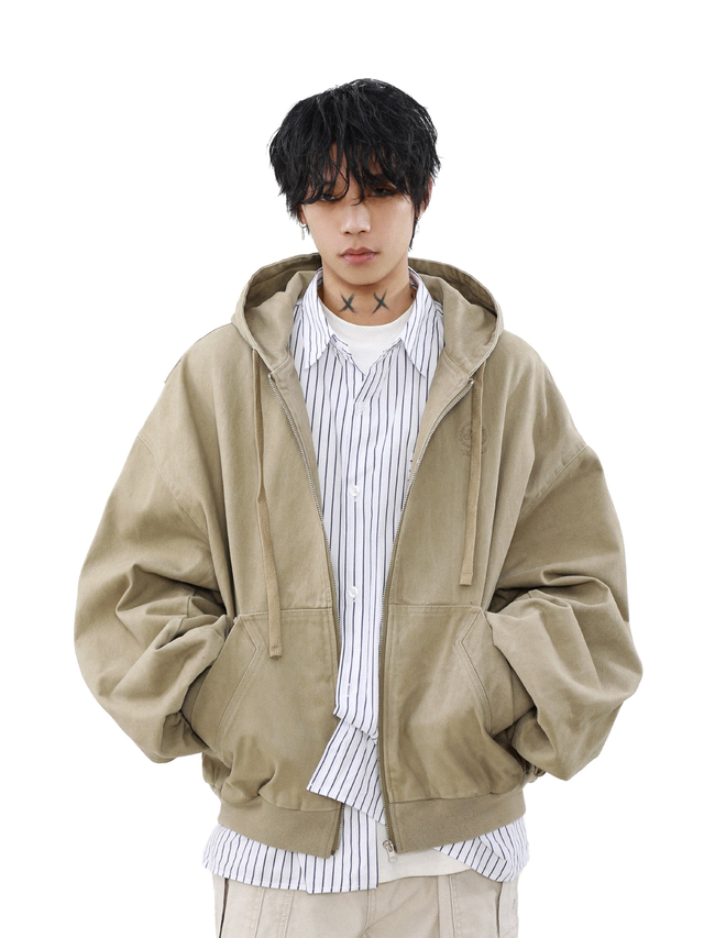 MRNEARLY Vintage Washed Embroidered Silohuette Zip Jacket