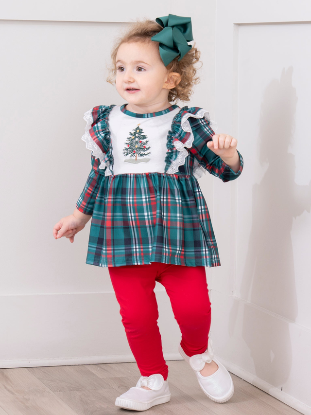 Evergreen Plaid Embroidered Outfit