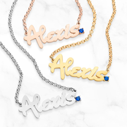 Personalized Bold Script Name with Birthstone Accent Necklace