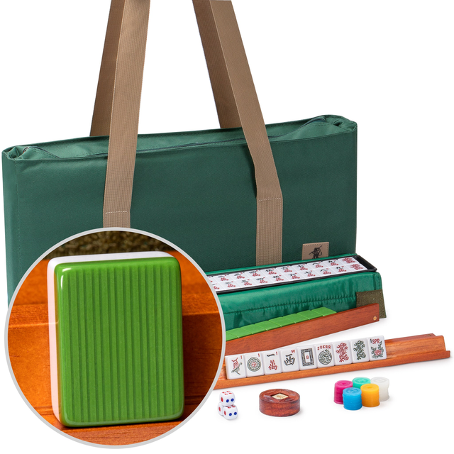 American Mahjong Set, "Huntington" with Mineral Green Soft Case - Racks with Pushers, Scoring Coins, Dice, & Wind Indicator