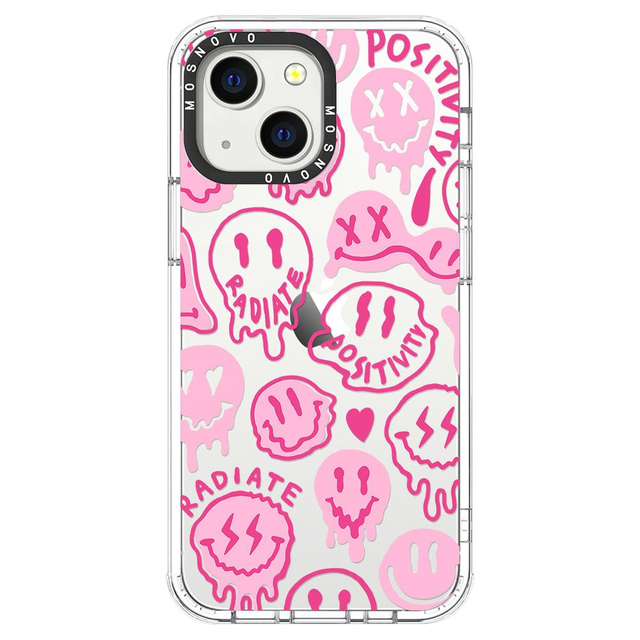 Pink Dripping Smiles Positivity Radiate Face Phone Case - iPhone 13 Mini Case
