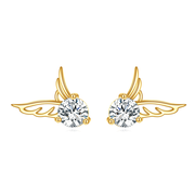 14K Gold Circular Shaped Cubic Zirconia Angel Wing Stud Earrings