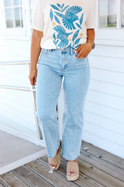 RISEN: Jade High Rise Crop Embroidered Jeans