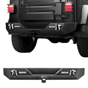 1987-2006 Jeep Wrangler TJ YJ Rear Bumper Rock Crawler Bumper with Hitch Receiver 2Pcs Upgraded 40W LED Lights Off Road Textured Black