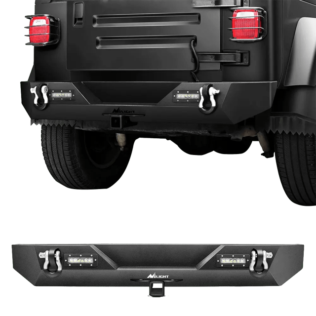 1987-2006 Jeep Wrangler TJ YJ Rear Bumper Rock Crawler Bumper with Hitch Receiver 2Pcs Upgraded 40W LED Lights Off Road Textured Black
