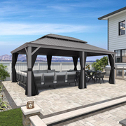 PURPLE LEAF Patio Gazebo for Pool Light Grey Hardtop Galvanized Steel Roof with Upgraded Curtains