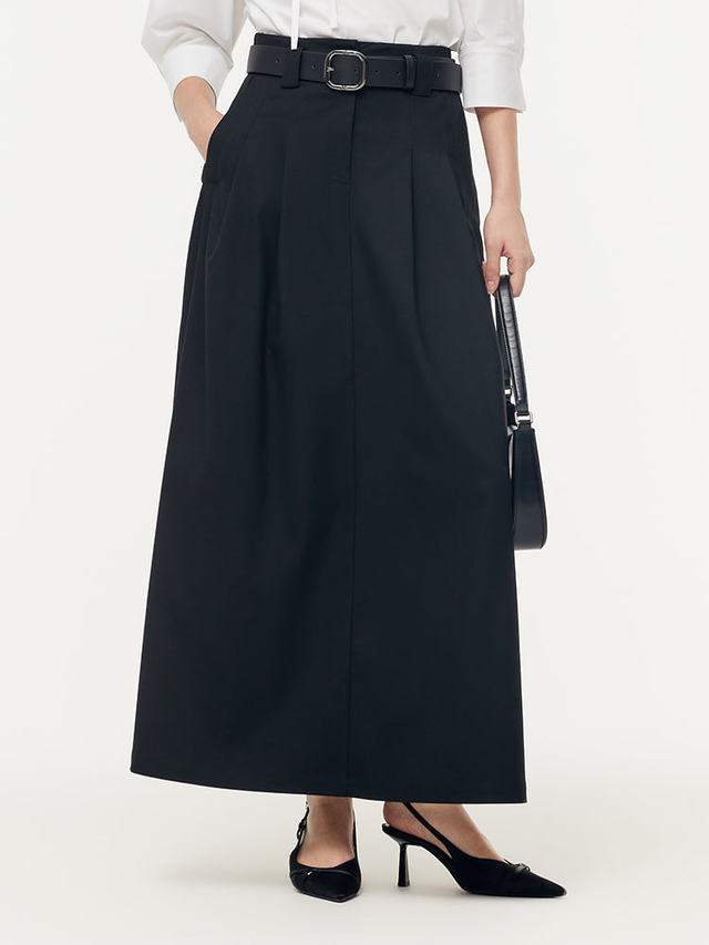 Black A-Line Women Maxi Skirt With Belt