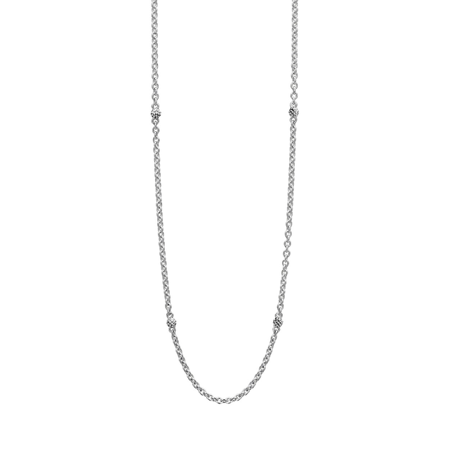 Signature Caviar Silver Beaded Station Necklace