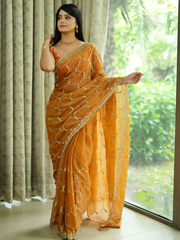 Anouk Rust Tissue Embroidered Sarees