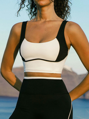 White Contrast Square Neck Sports Bra - Light Support