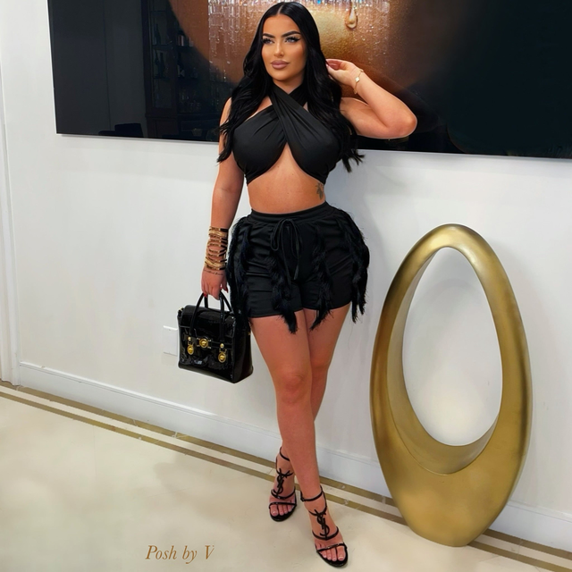 Adele fringe shorts set (Black)