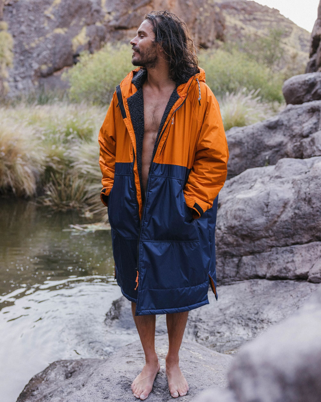 Waves Recycled Sherpa Lined Changing Robe - Sunrise Orange/Rich Navy