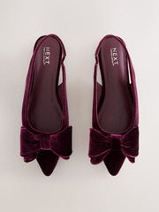 Burgundy Red Velvet Forever Comfort® Point Toe Bow Slingback Flat Shoes