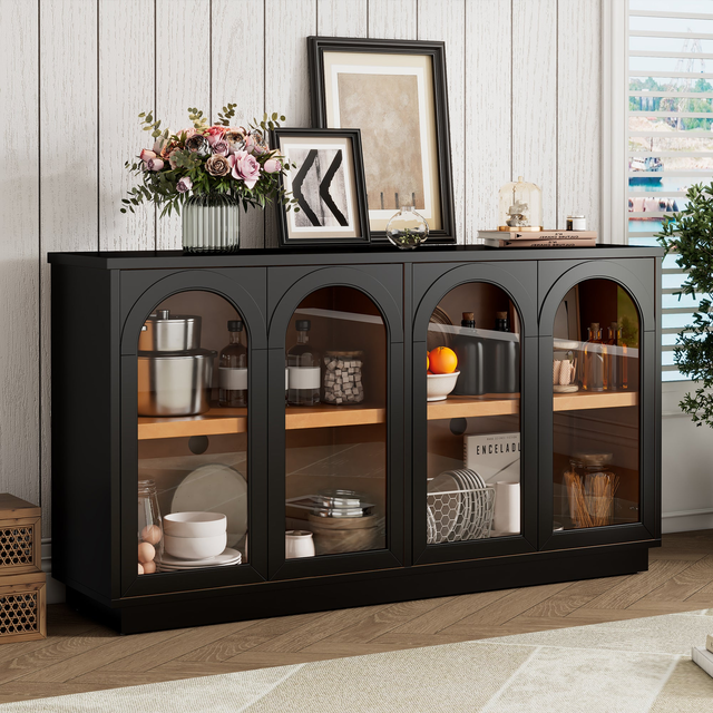 Arched Storage Cabinet with Glass Doors