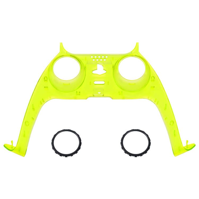 eXtremeRate Replacement Decorative Trim Shell with Accent Rings Compatible with PS5 Controller BDM-010/020/030/040/050 - Clear Lime Green
