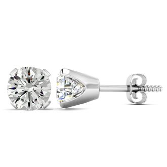 2 Carat Moissanite Stud Earrings Set In 14 Karat White Gold, Screwbacks, Diamond Equivalent G-H, VS1-VS2
