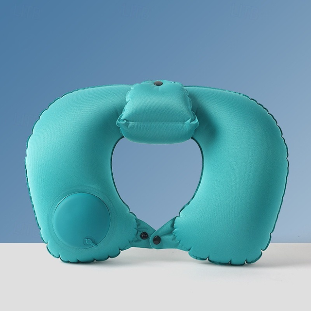 U-Shaped Inflatable Pillow, Nylon Fabric with Polyester Gel Fiber Filling, Snap Closure, Hand Washable, All-Season Comfort for Multi-Position Sleeping