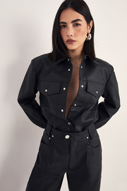 Western Faux Leather Shoulder Pad Shirt