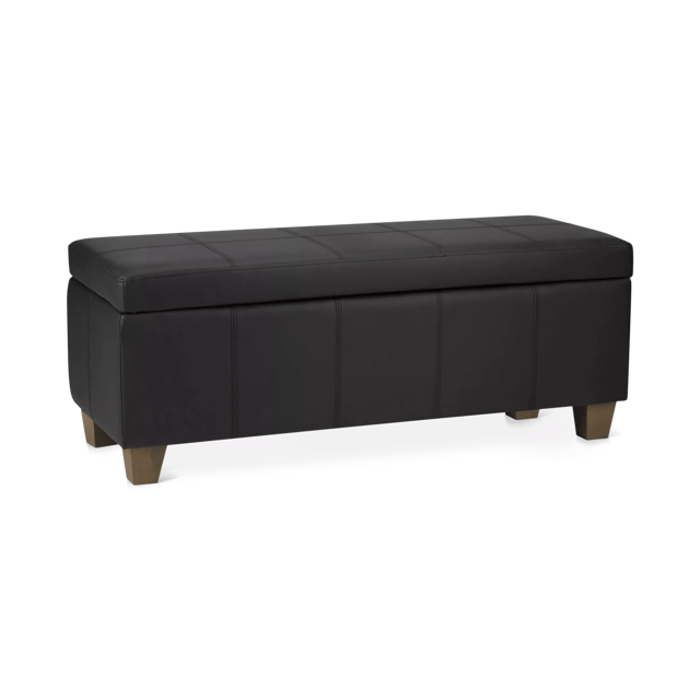 Black Faux Leather Storage Bench