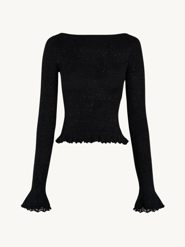 Michaela Longsleeve Top - Black Sequin