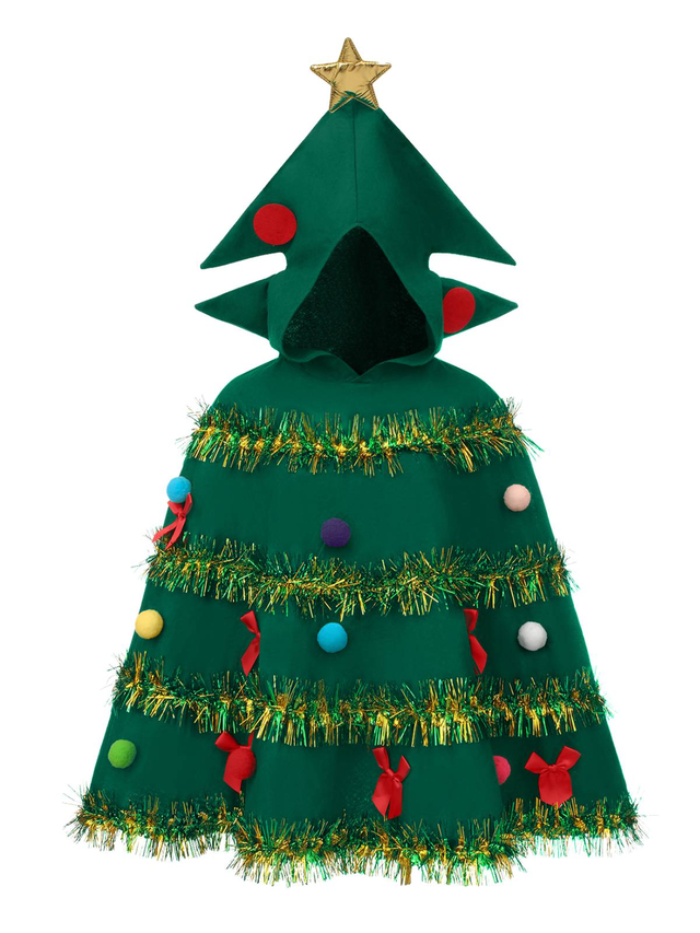 Green 1950s Christmas Tree 3D Embellished Hooded Cape