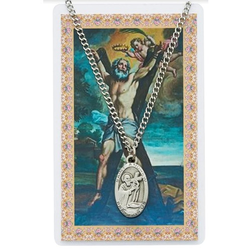 St. Andrew Patron Saint Prayer Card w/ Medal