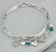 Personalised Diamante Heart Charm Bangle Set