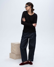 Slub Jersey Long Sleeve Destroyed Wash Tee - Black